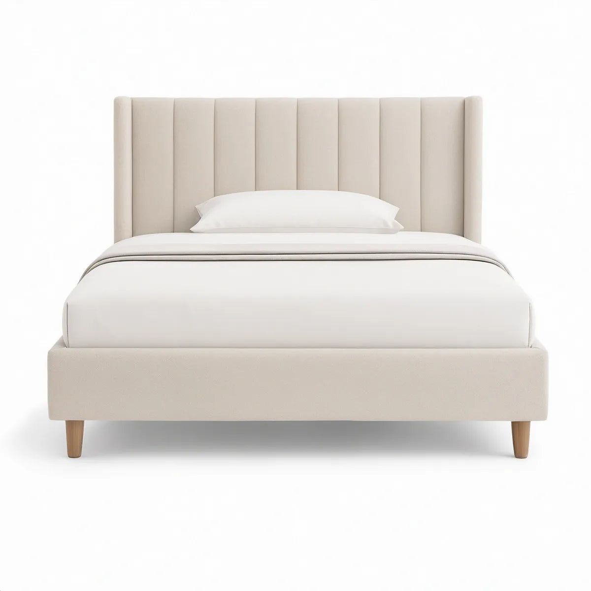Beige polstret sengeramme med sengegavl, 160 x 200 cm