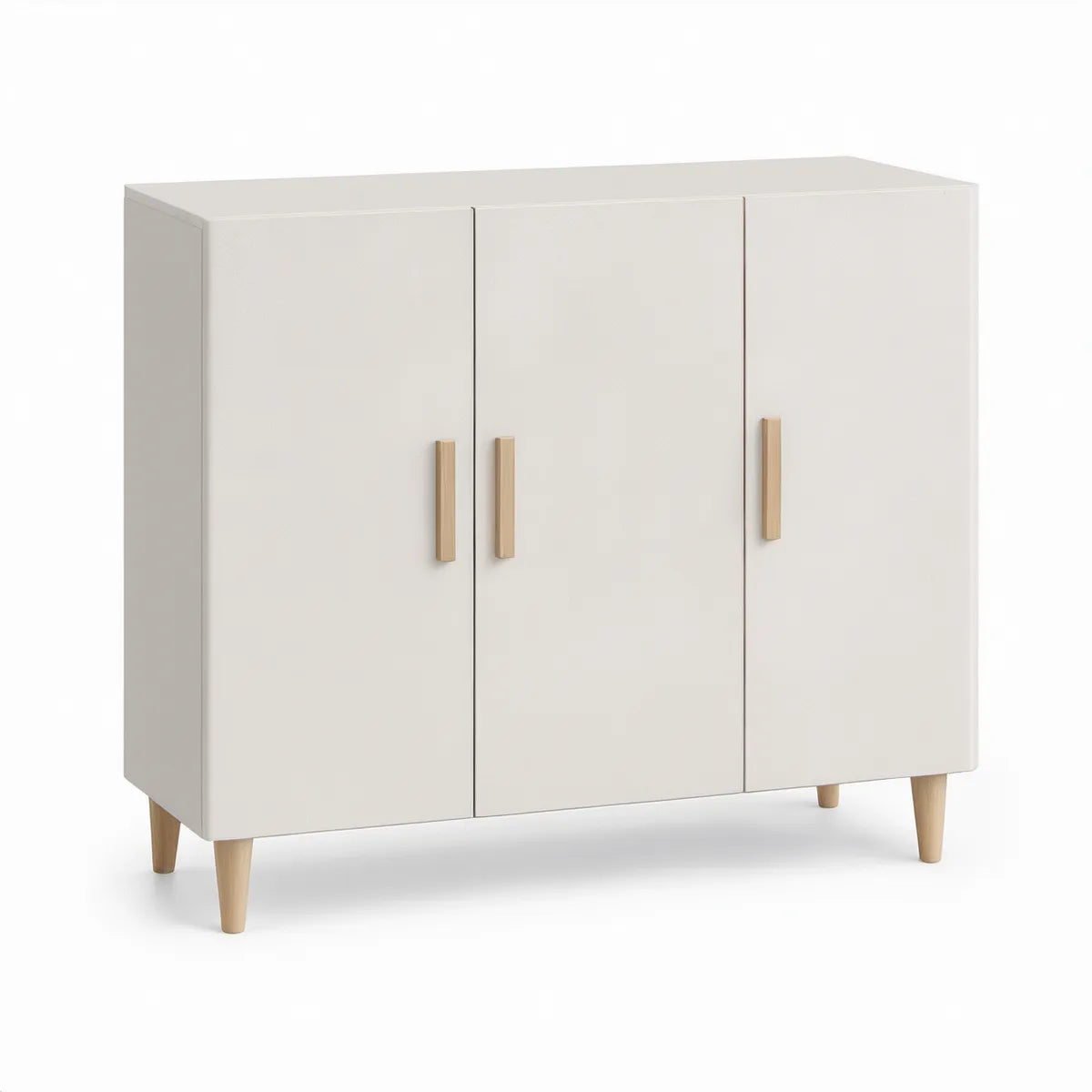 Hvid skænk med 3 låger, 120 x 40 x 100 cm, MDF og massiv gummitræ