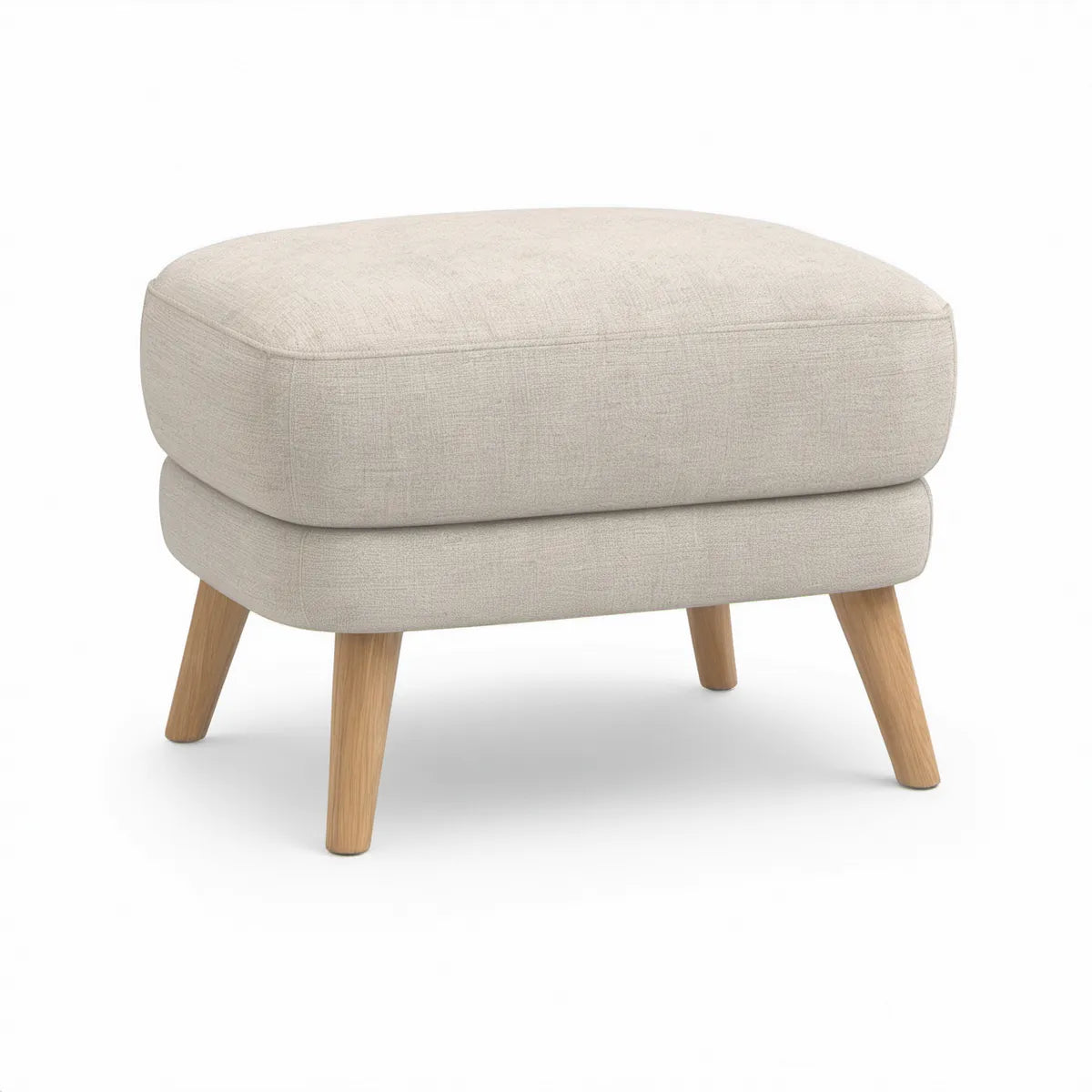 Beige polstret fodskammel med naturfarvede gummitræsben, 65 x 50 x 43 cm