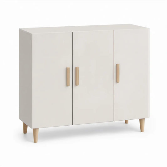 Hvid skænk med 3 låger, 120 x 40 x 100 cm, MDF og massiv gummitræ
